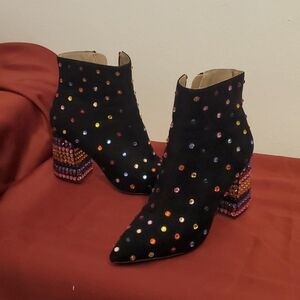 EUC Betsey Johnson Rainbow Rhinestone Booties